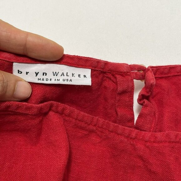Bryn Walker Linen Blouse Tunic Women Size S Loose Lagenlook Red Beach Relax Boho - Picture 6 of 12